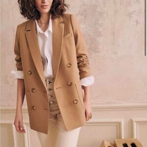 Sezane Michele Camel Double-Breasted Blazer